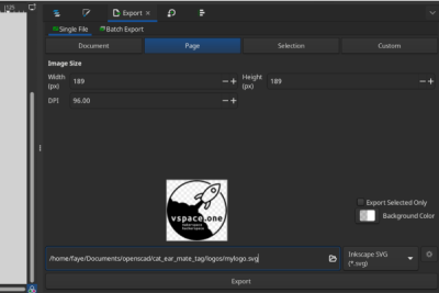 Inkscape, Exportieren: Logo wird als "mylogo.svg" in den "logos"-Unterordner im Projektverzeichnis exportiert.
